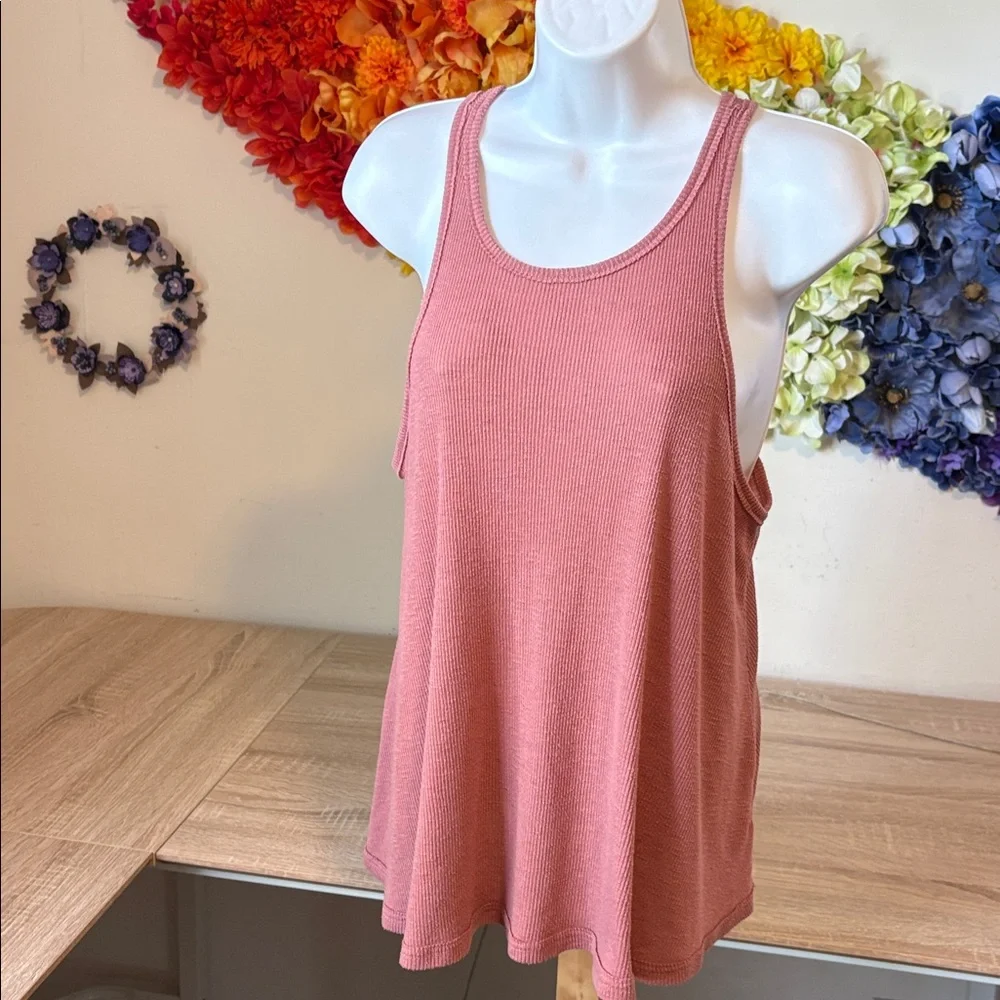 Free People Long Beach Ribbed Rose Pink Racerback Tank Top